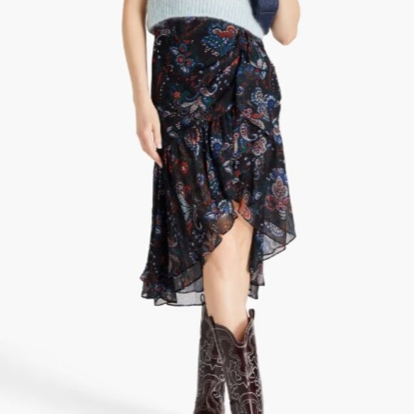 NWT VERONICA BEARD Asymmetric paisley-print silk-georgette midi skirt
